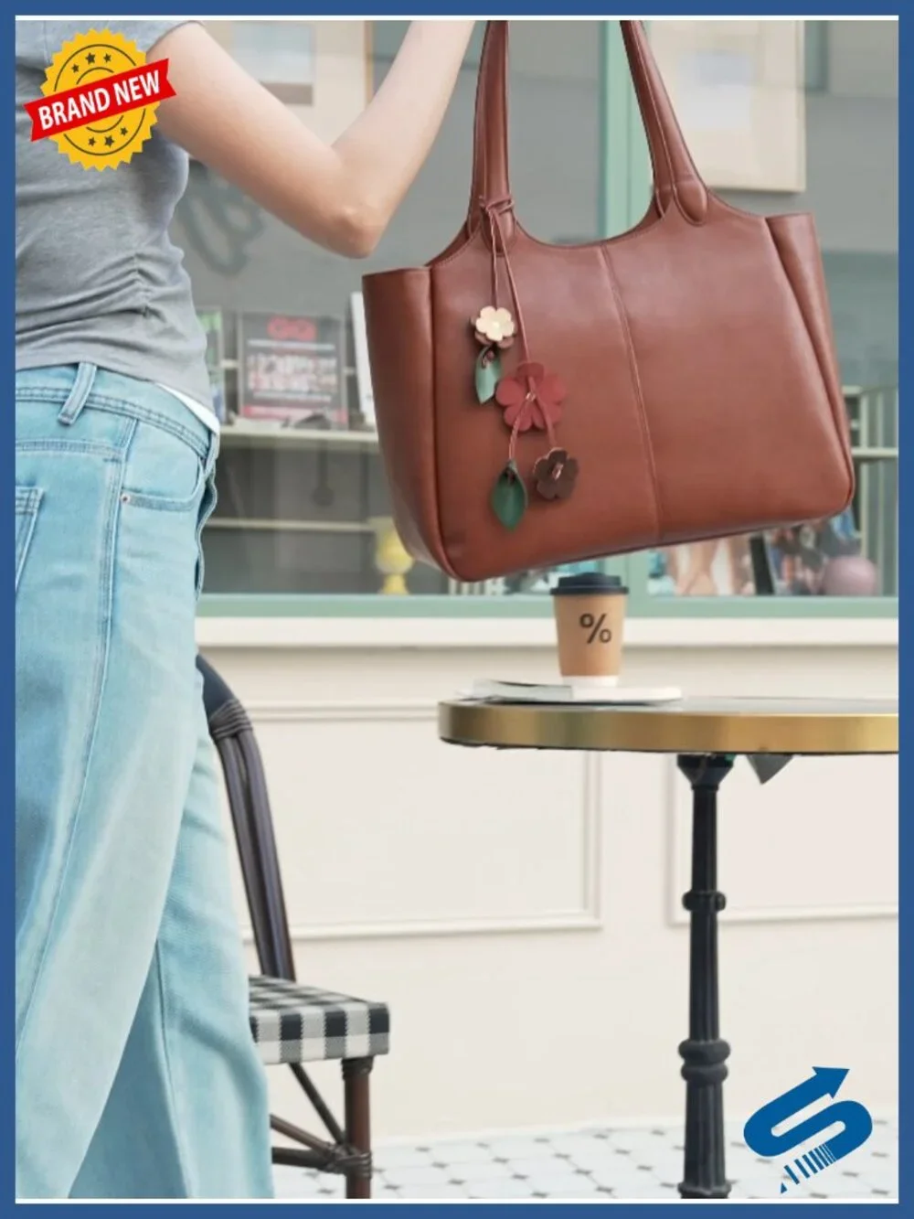 Vegan Leather Tote Bag with Hidden 40oz Cup Holder for Work Laptop Shoulder Bag